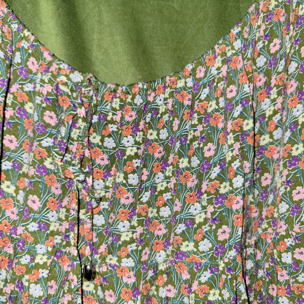 Entro Floral Mini Dress - Olive and Coral
